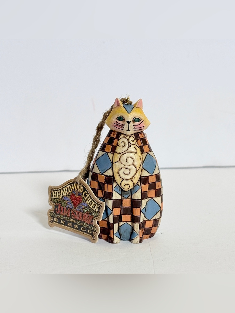 2003 Jim Shore Heartwood Creek “Abigail” Cat Ornament by Enesco – Orange & Blue